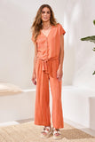 Textured Linen Short Sleeve Tie-Front Top