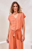 Textured Linen Short Sleeve Tie-Front Top