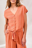 Textured Linen Short Sleeve Tie-Front Top