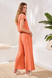 Textured Linen Short Sleeve Tie-Front Top