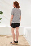 Cotton Stripe Short Sleeve Lace Up Top