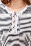 Cotton Stripe Short Sleeve Lace Up Top