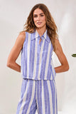 Sleeveless Linen Button‑Front Top with Elastic Waist Detail