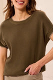 Cap Sleeve Crew Neckk Sweater W/Tiping