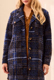 Knit Plaid Notch Collar Shacket