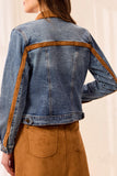 Zip Front Denim Jacket W/Suede