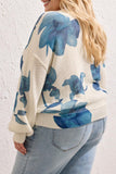 Puff Sleeve Printed V-Neck Sweater