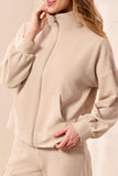 Long Sleeve Mock Neck Zip Cardigan W/Pockets