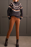 Intarsia Mock Neck Sweater